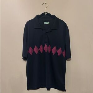 PGA Tour Navy Polo with Pink Argyle Design